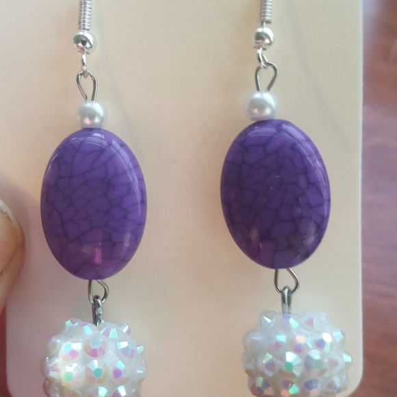 💜Purple Stone// White Disco ball💃// Earrings💎 - Picture 4 of 4